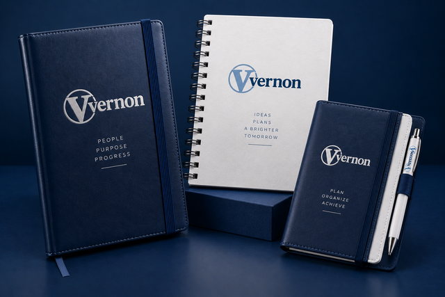 Branded hardcover journals and spiral notebooks