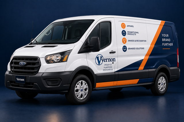A cargo van with a full-color branded vehicle wrap