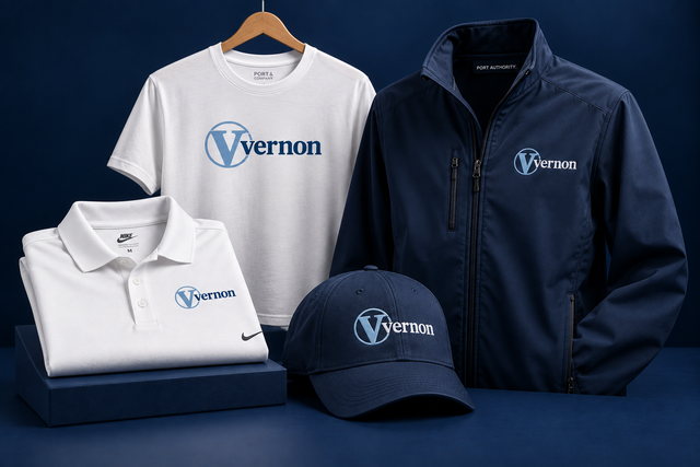 A branded polo, t-shirt, cap, and soft-shell jacket